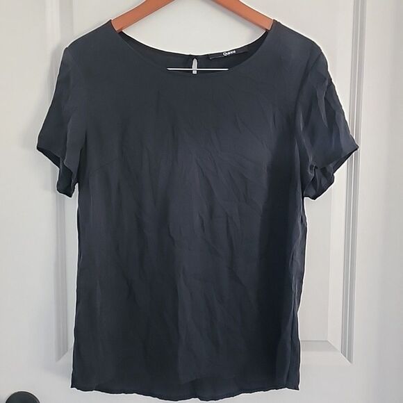 QUINCE Washable Stretch Silk Blouse Top Womens Size M Black Short Sleeve - Picture 1 of 7